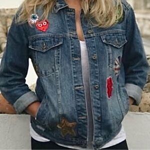 Sneak Peek Blue Denim Patchwork Jacket with Patches